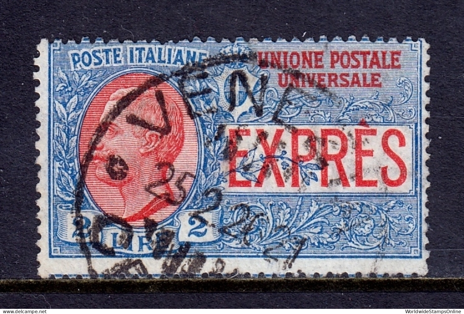 Italy - Scott #E7 - Used - Venetia CDS, Diagonal Crease, Ink/rev. - SCV $160 - Express/pneumatic Mail
