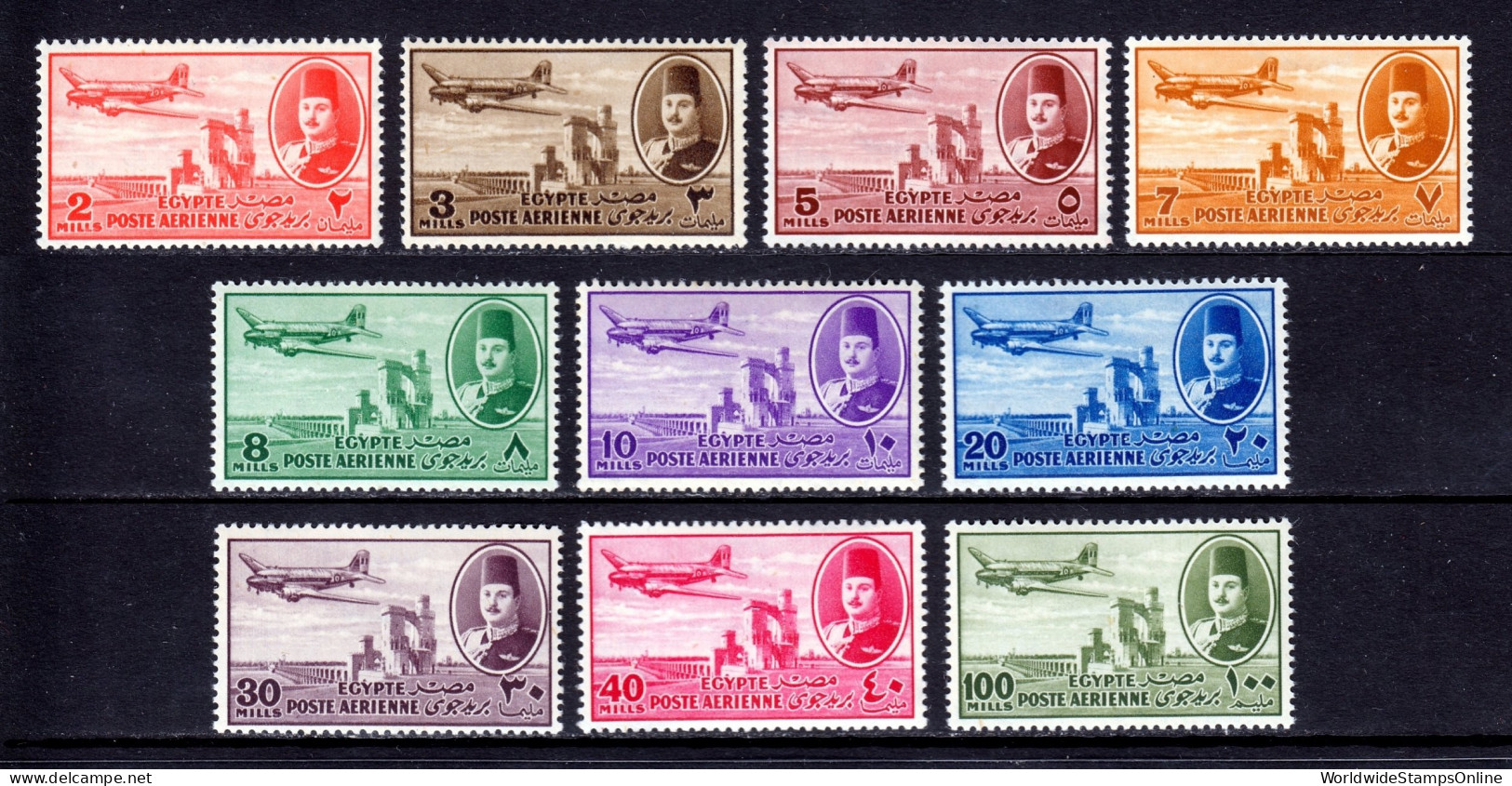 Egypt - Scott #C39//C49 - MH/MNH - Short Set, 10 Of 12 Values - SCV $11 - Aéreo