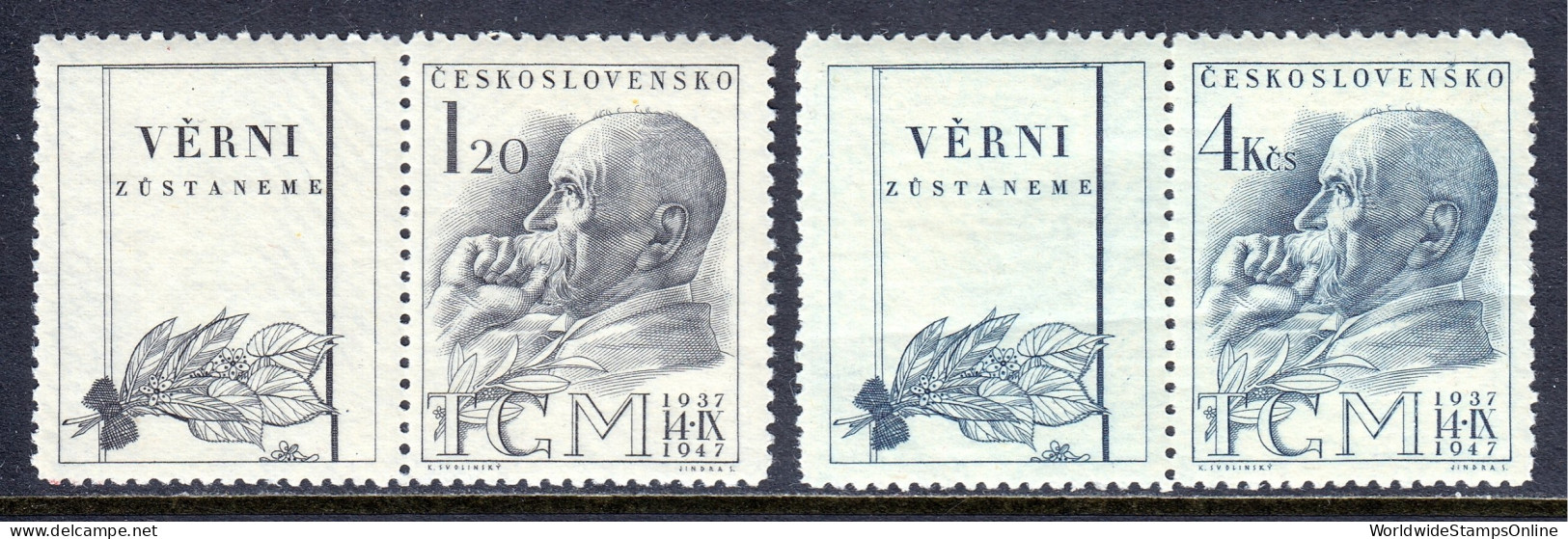 Czechoslovakia - Scott #334-335 - MNH - With Labels, See Desc. - SCV $7.50 - Unused Stamps