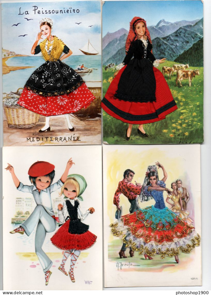 4 Cartes Postales De Collection . Costumes  . Brodée - Sammlungen & Sammellose