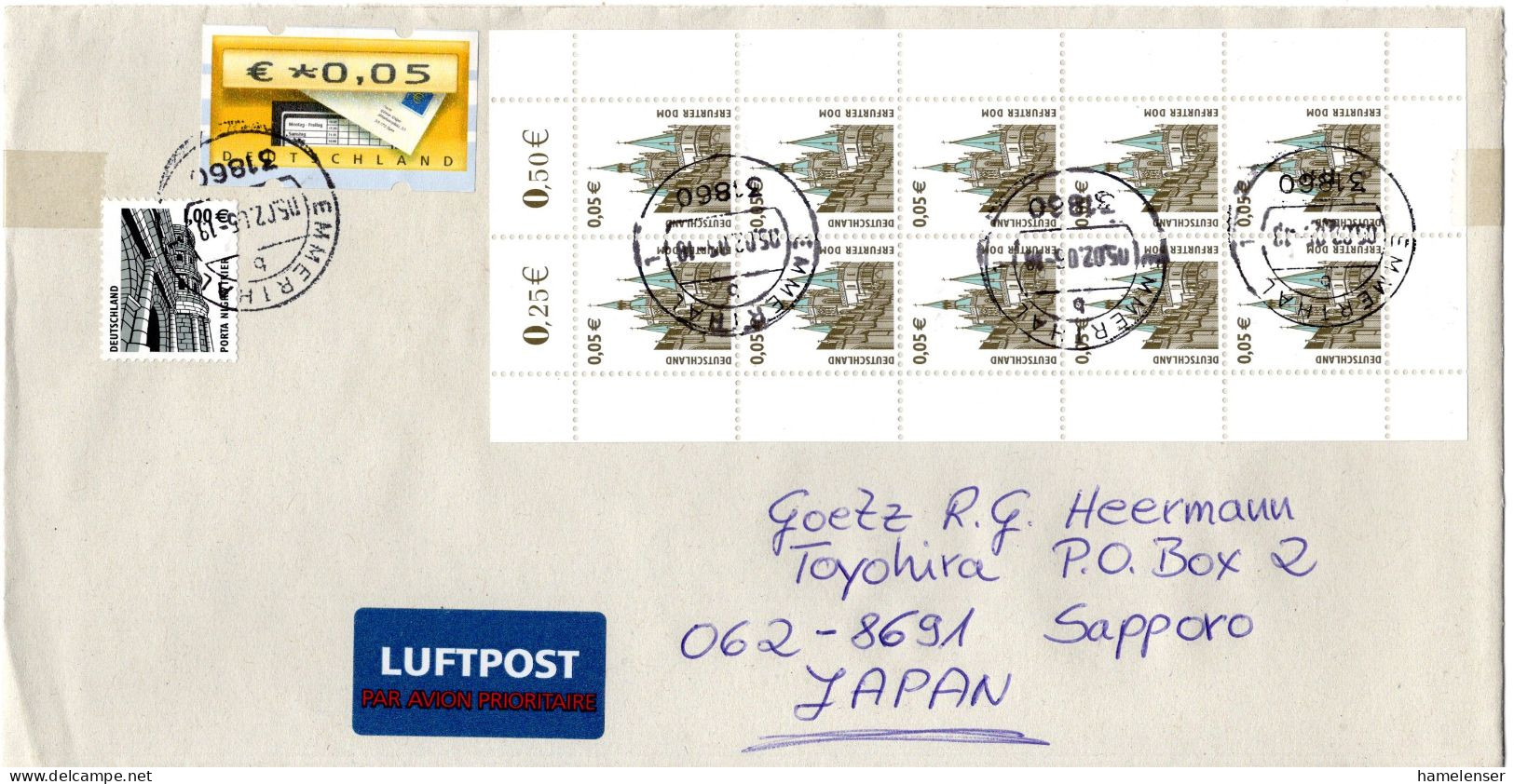 L76736 - Bund - 2005 - €0,05 SWK 10erbogen MiF A LpBf EMMERTHAL -> Japan - Storia Postale