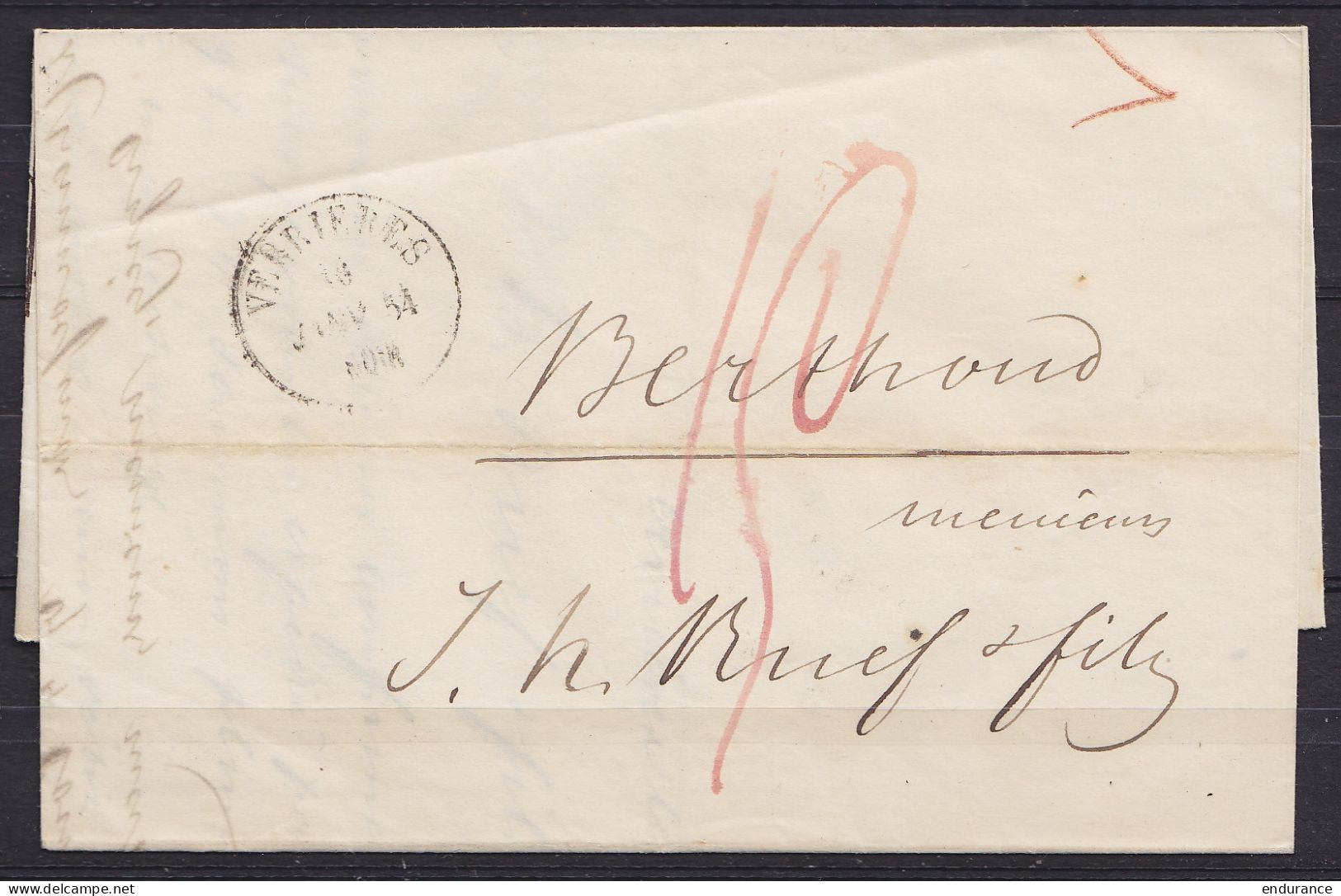 Suisse - L. Càd VERRIERES /16 JANV 1854 Pour BERGDORF (voir Càd Arrivée Au Dos) - Cartas & Documentos