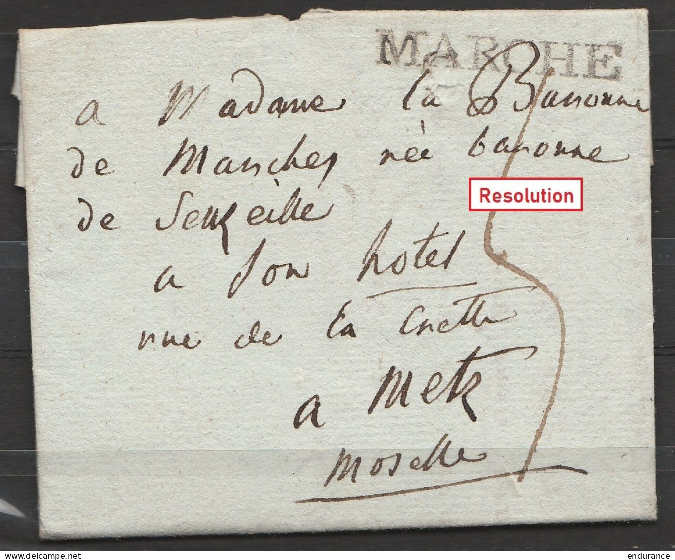 L. Datée 11 Juin 1817 De SERAINCHAMPS Pour Baronne De Senzeille à METZ - Griffe "MARCHE" - Port "3" - 1815-1830 (Holländische Periode)