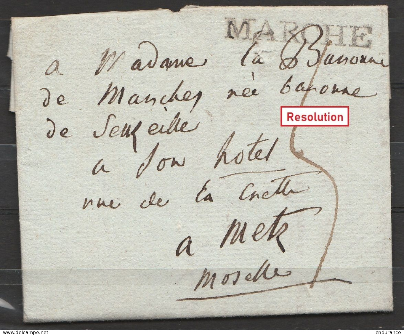 L. Datée 11 Juin 1817 De SERAINCHAMPS Pour Baronne De Senzeille à METZ - Griffe "MARCHE" - Port "3" - 1815-1830 (Période Hollandaise)