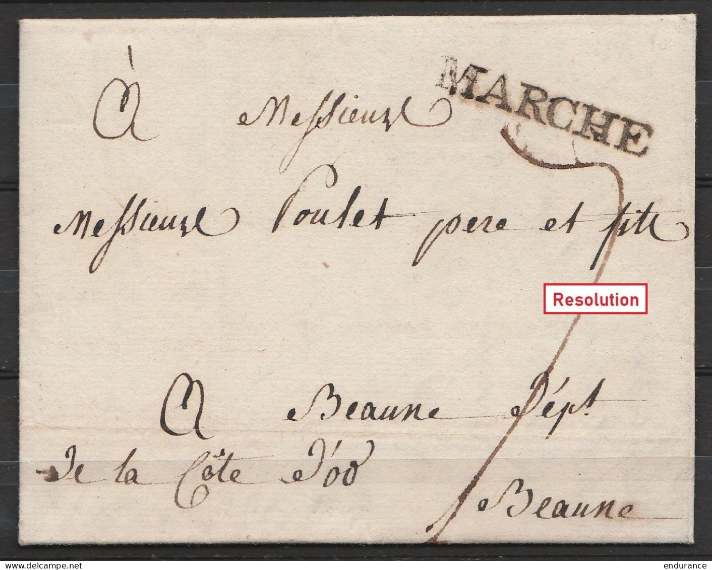 L. Datée 8 Février 1817 De HAVELANGE Pour BEAUNE Côte D'Or - Griffe "MARCHE" - Port "7" - 1815-1830 (Période Hollandaise)