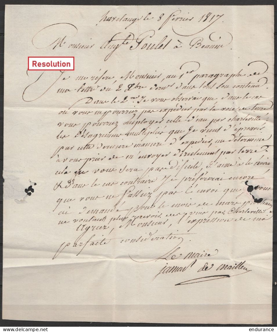 L. Datée 8 Février 1817 De HAVELANGE Pour BEAUNE Côte D'Or - Griffe "MARCHE" - Port "7" - 1815-1830 (Période Hollandaise)