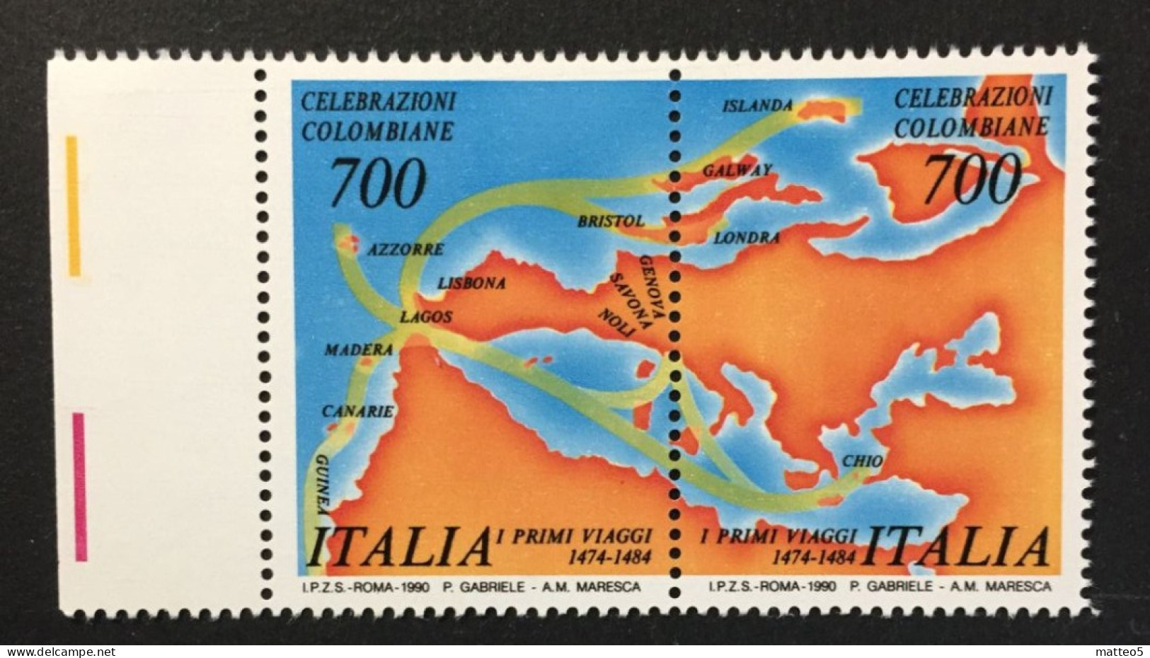 1990 - Italia - Celebrazioni Colombiane - Lire 700 - 1981-90: Mint/hinged