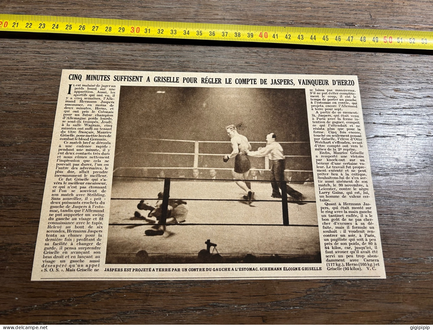 1931 MDS Boxe CINQ MINUTES SUFFISENT A GRISELLE POUR RÉGLER LE COMPTE DE JASPERS, VAINQUEUR D'HERZO - Collections