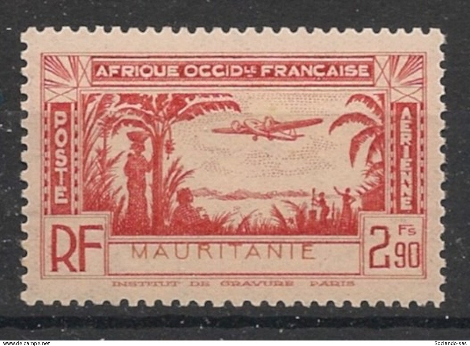 MAURITANIE - 1940 - PA N°YT. 2 - Avion 2f90 Rouge - VARIETE Légende Déplacée - Neuf Luxe ** / MNH / Postfrisch - Unused Stamps