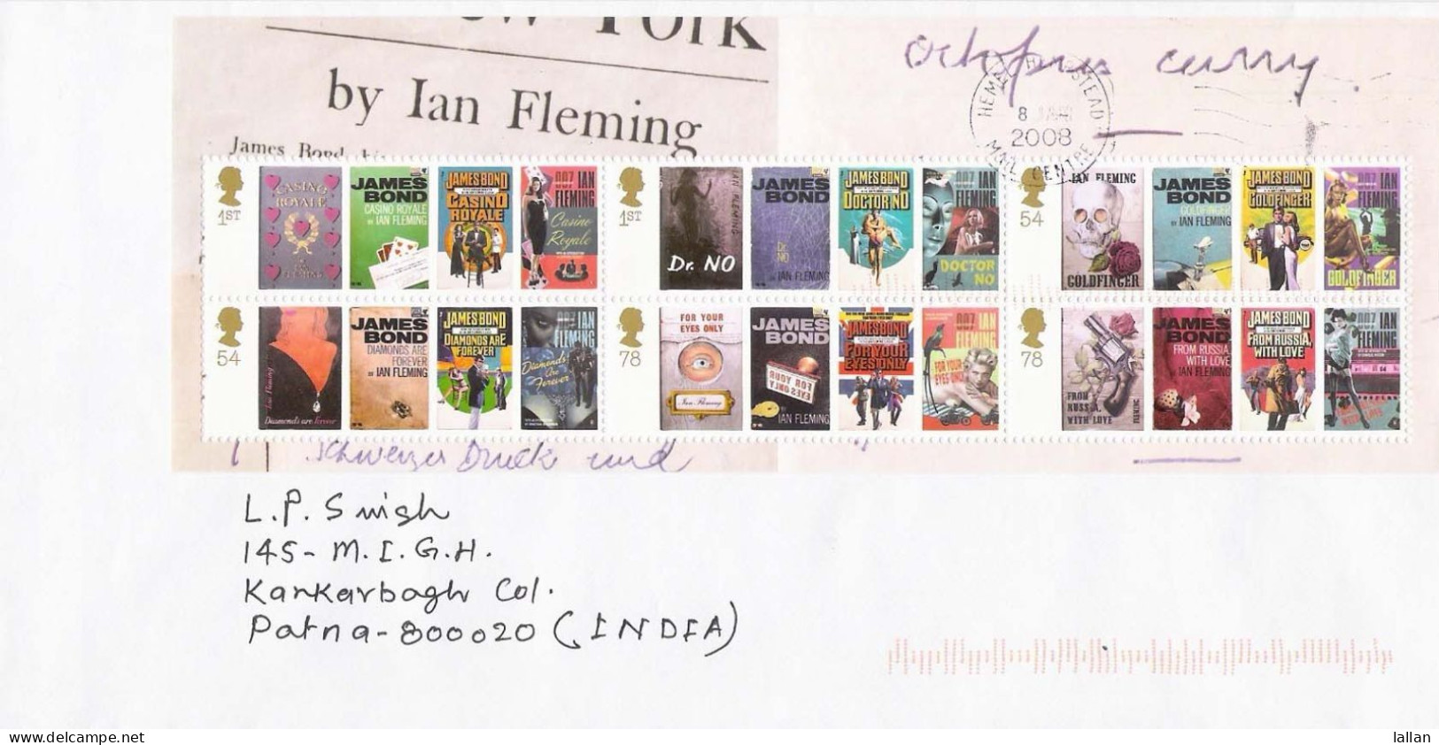 Anniversary Of James Bond Books, Used On Cover, FV-£4.00,2008, Condition As Per Scan - Lettres & Documents