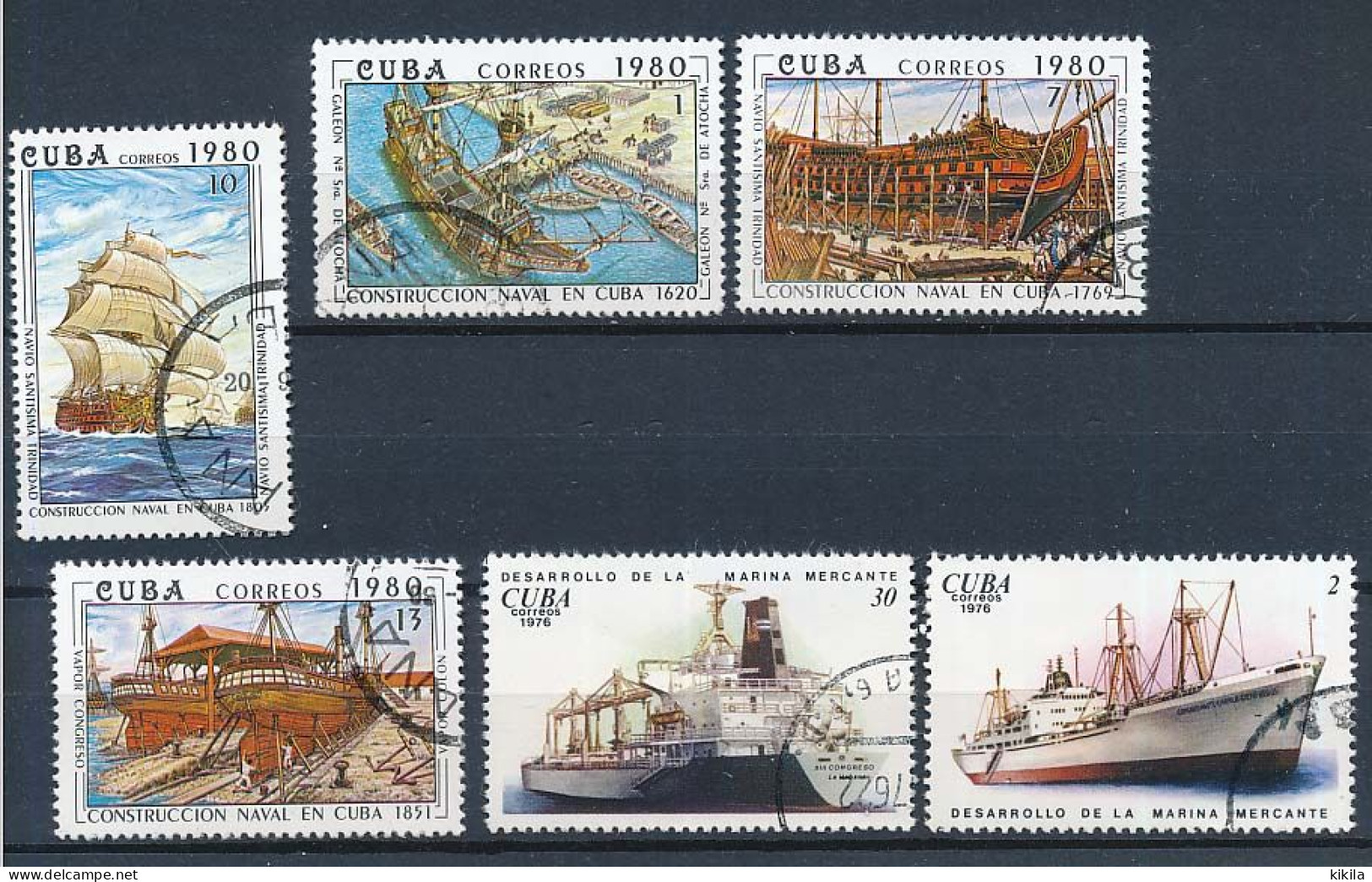 6 Timbres Oblitérés CUBA XV-13 Navire Bateau Voilier Cargo Marine Marchande Construction Navale - Gebruikt