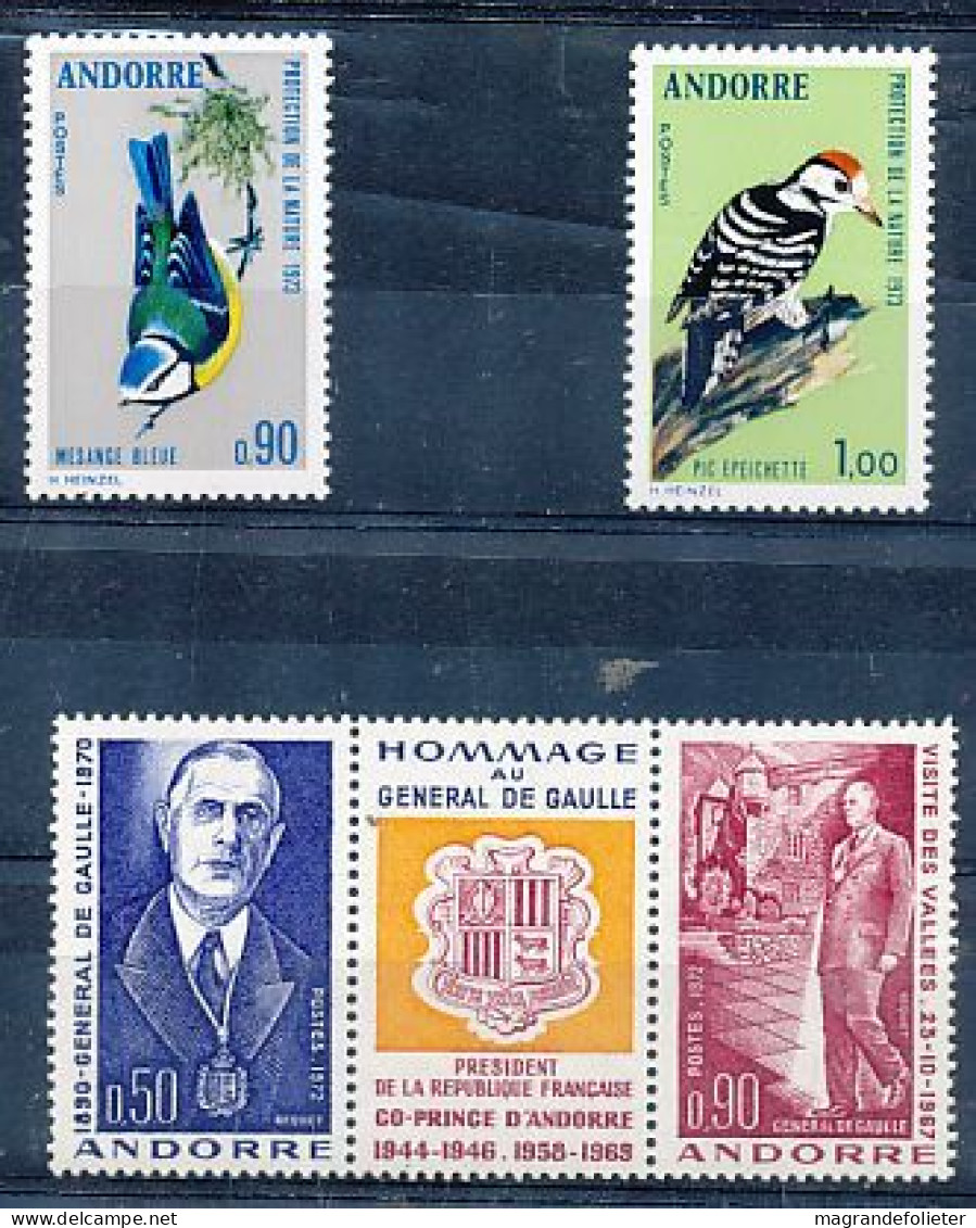 TIMBRE  ZEGEL STAMP  ANDORRE FRANCAIS OISEAUX ET HOMMAGE A DE GAULLE 132-33 ET 225A  XX - Autres & Non Classés