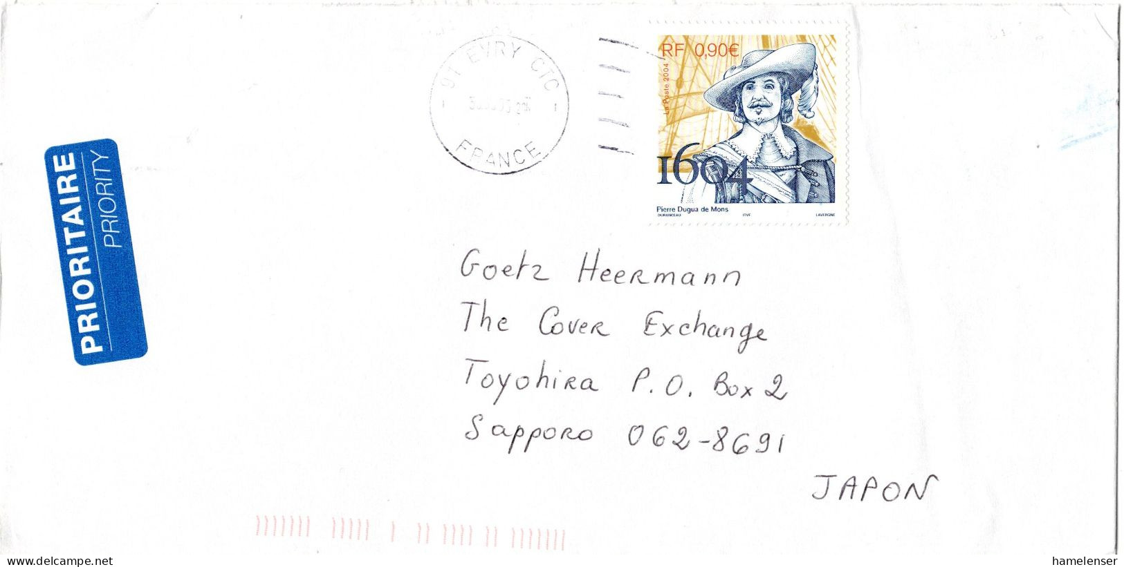 L76743 - Frankreich - 2005 - €0,90 Dugua De Mons EF A LpBf EVRY -> Japan - Storia Postale