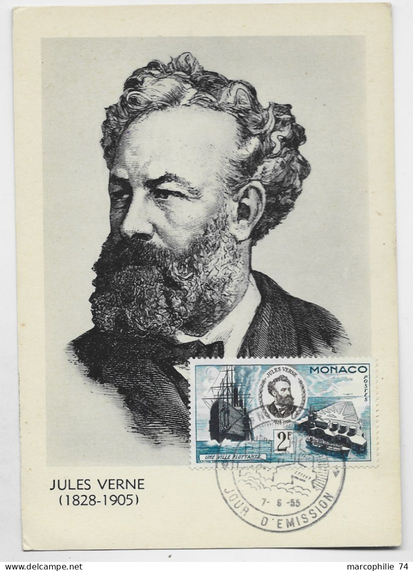 JULES VERNE 2FR CARTE MAXIMUM 7.6.1955 MONACO - Maximumkarten (MC)