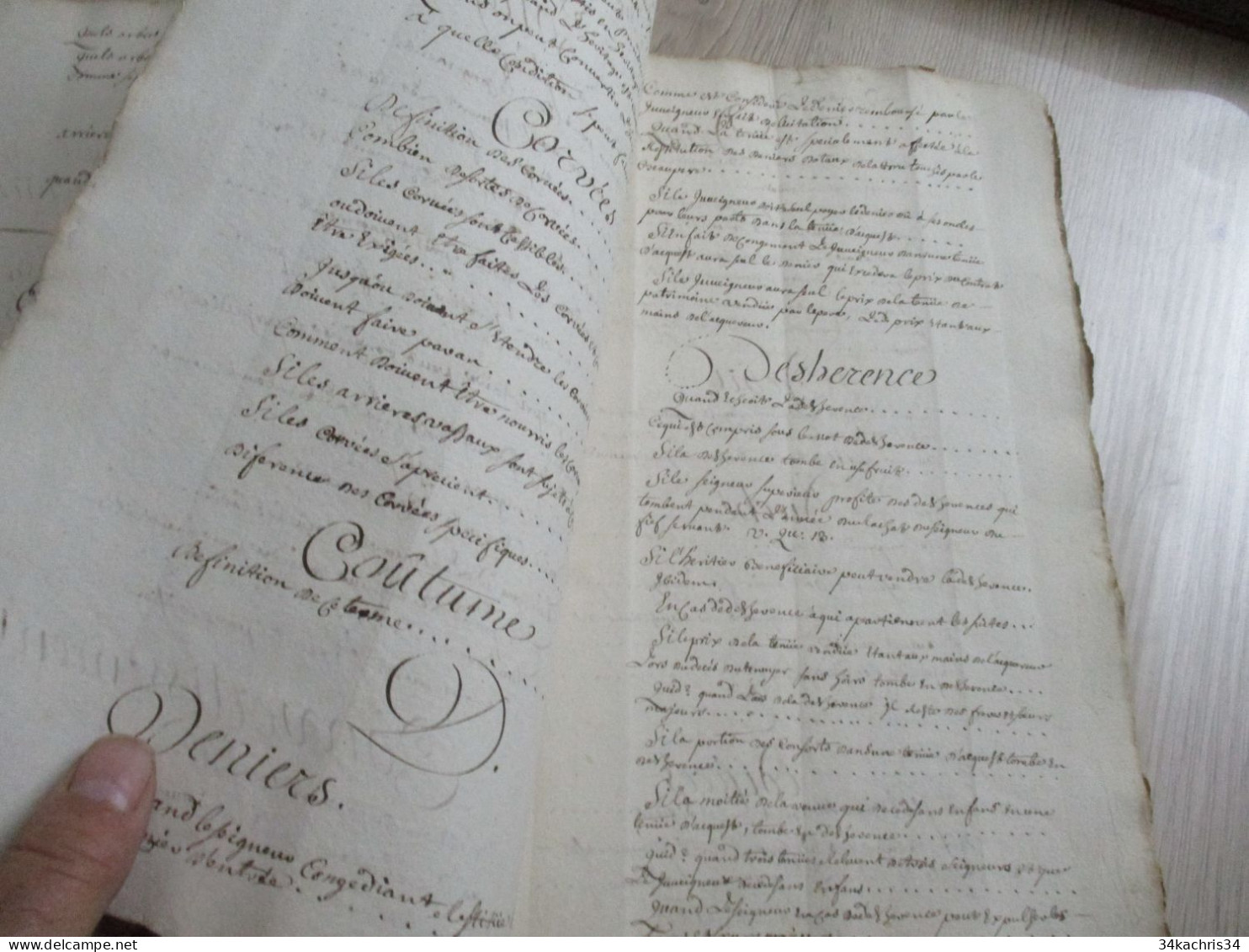 manuscrit original Bretagne Droit avec commentaires .Commentaires sur l'Usement de Rohan XVIIIème pièce inédite  unique