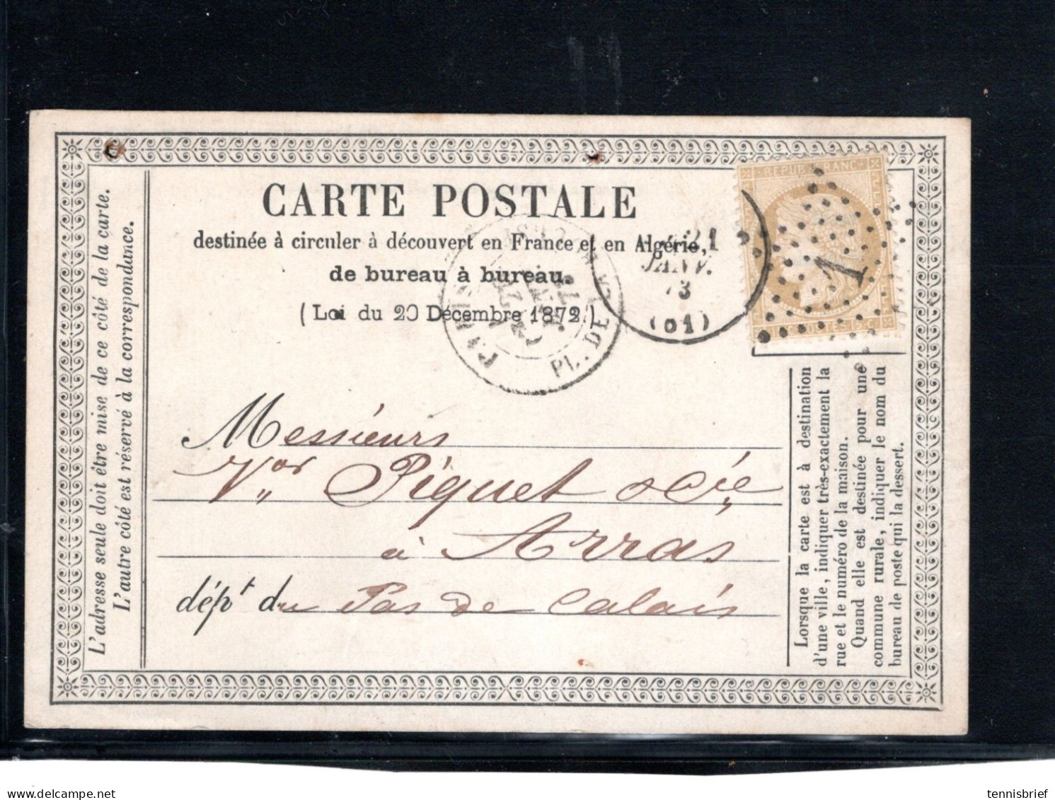 1871, 15 C. Claire " PARIS-20.JANV.73 " Sur Carte Precurseur,  Date Ancien , 6.jour Carte Possible !!! Rare !! #1723 - Vorläufer