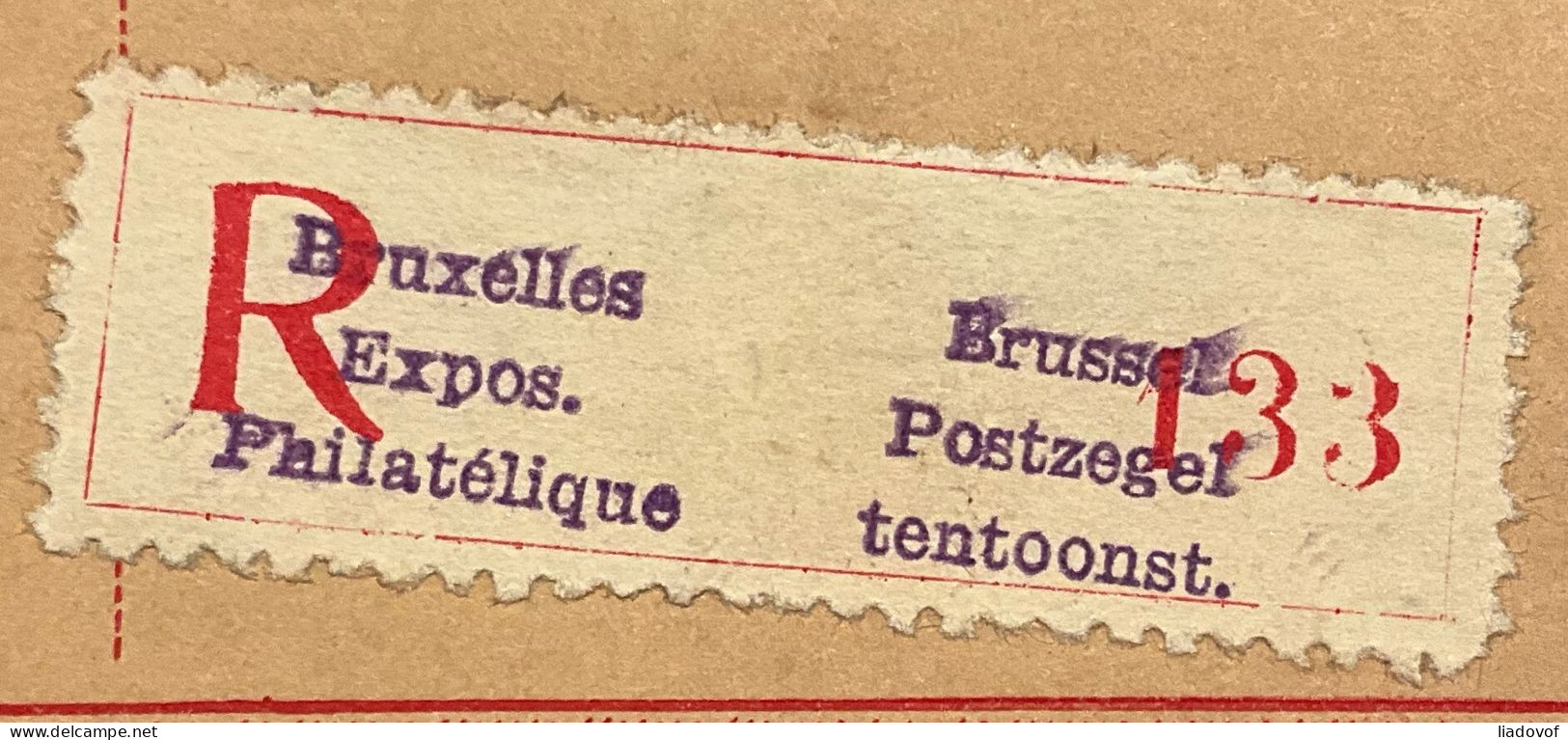 Carte Postal Recommandé 10c + Affr. OBP 187 Obl. + R-label BRUXELLES EXPOSITION PHILATELIQUE - 1915-1920 Albert I