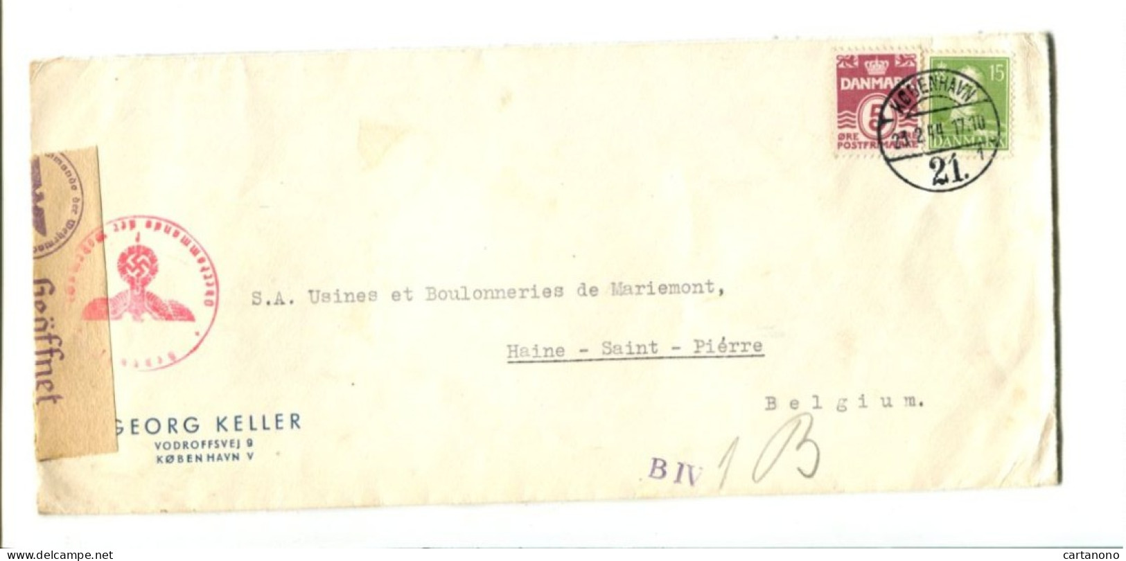 DANEMARK - Affranchissement Sur Lettre Pour La Belgique Avec Censure Allemande (23.2.44) - Briefe U. Dokumente