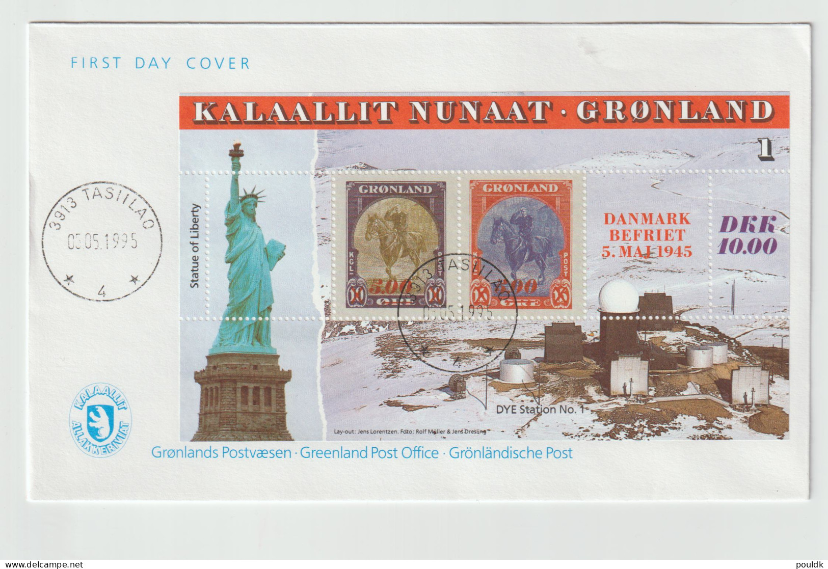Greenland FDC 1995 Denmark Liberated Souvenir Sheet. Postal Weight Approx 40 Gramms. Please Read Sales Con - FDC