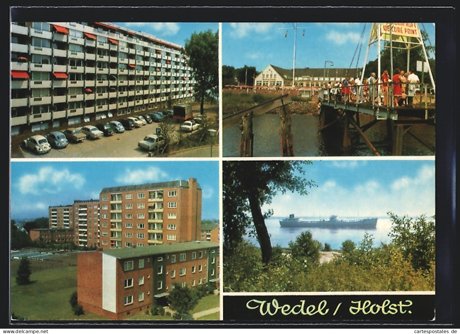 AK Wedel, Ansichten Aus Der Ortschaft Mit Anlegesteg Und Hochhäusern  - Wedel