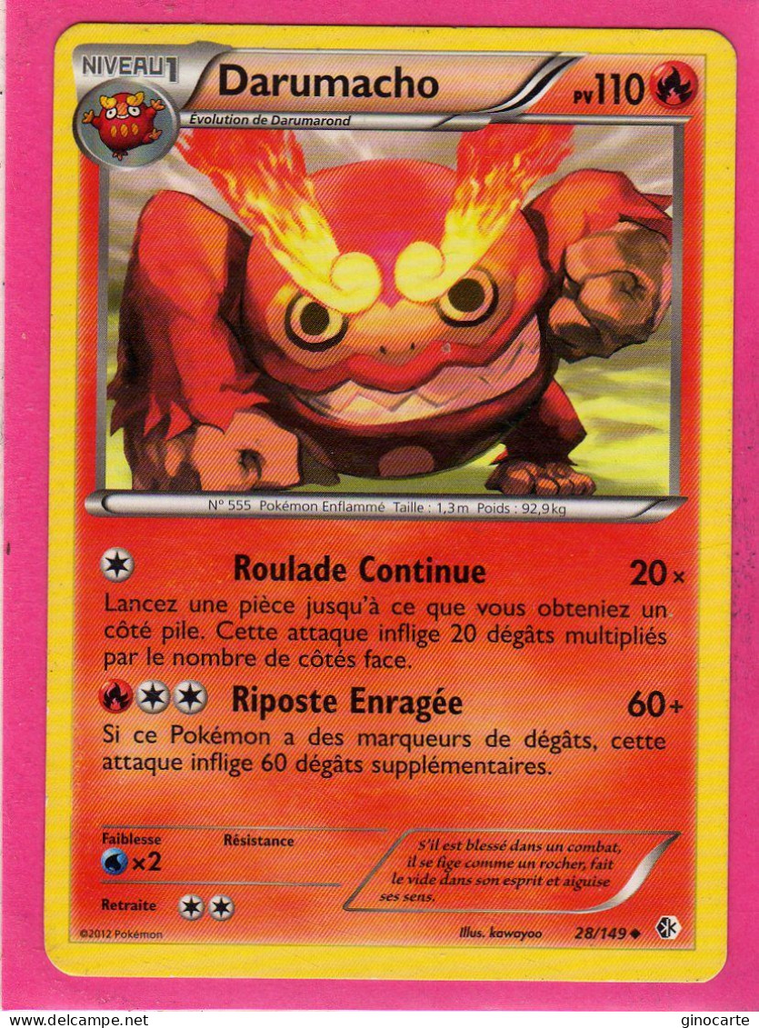 Carte Pokemon Francaise 2012 Noir Et Blanc Frontieres Franchies 28/149 Darumacho 110pv Bon Etat - Noir & Blanc