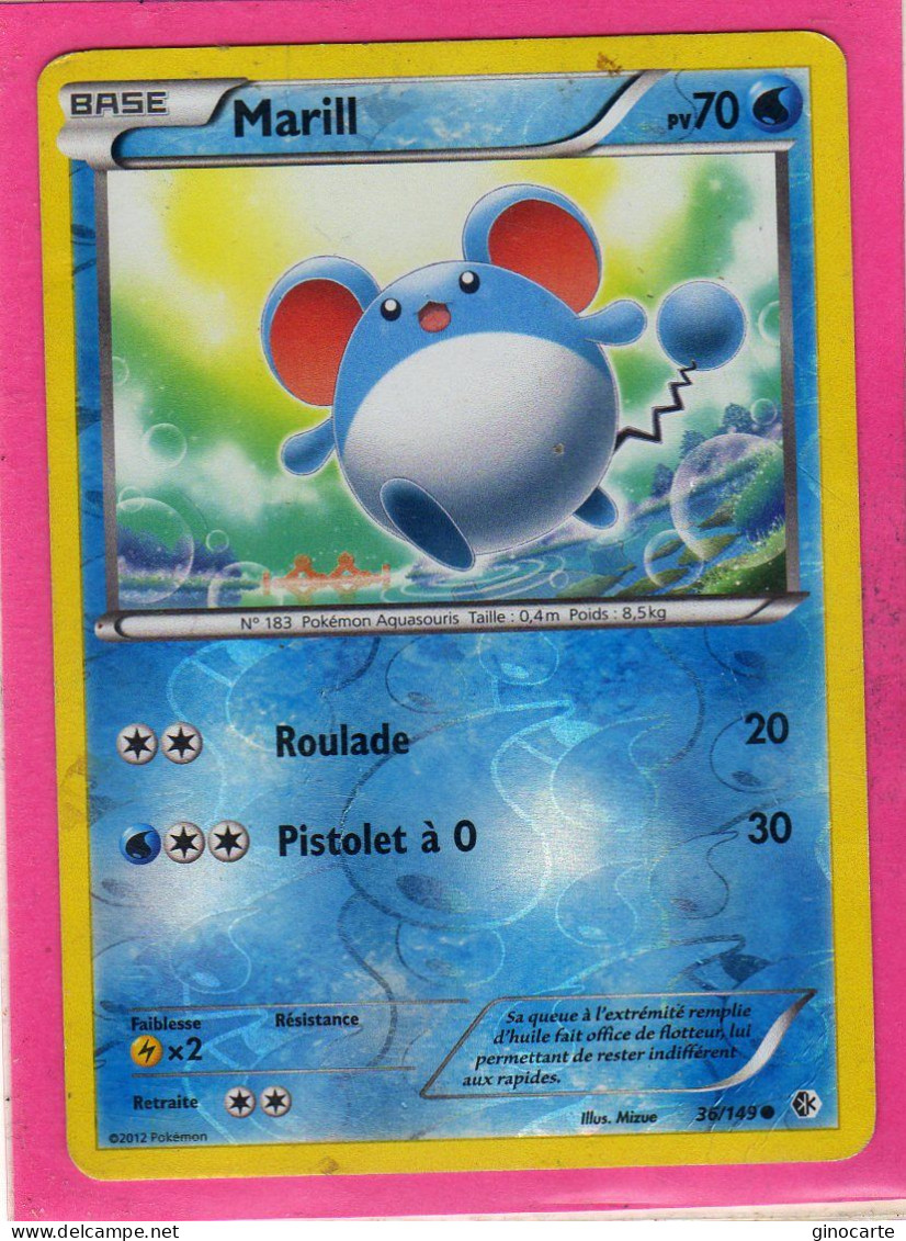 Carte Pokemon Francaise 2012 Noir Et Blanc Frontieres Franchies 36/149 Marill 70pv Reverse Occasion - Black & White