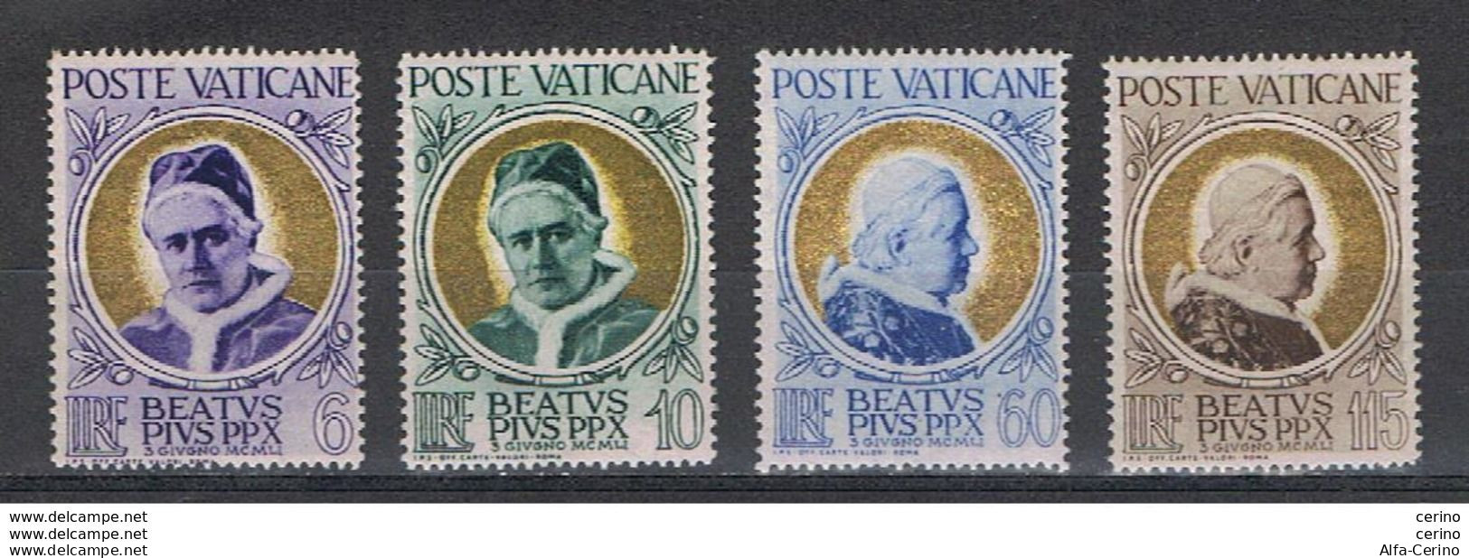 VATICANO:  1951  PAPA  ORO  -  S. CPL. 4  VAL. N. -  SASS. 145/48 - Neufs