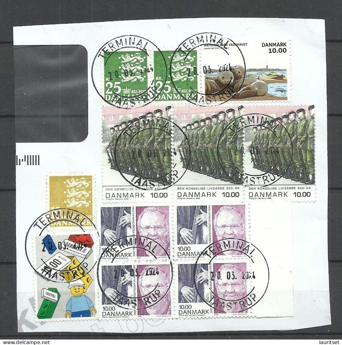 Denmark Briefstück O 2024 Taastrup = Cover Out Cut With 12 Stamps - Military Seal Music Coat Of Arms Lego Etc. 150 DKR - Gebraucht