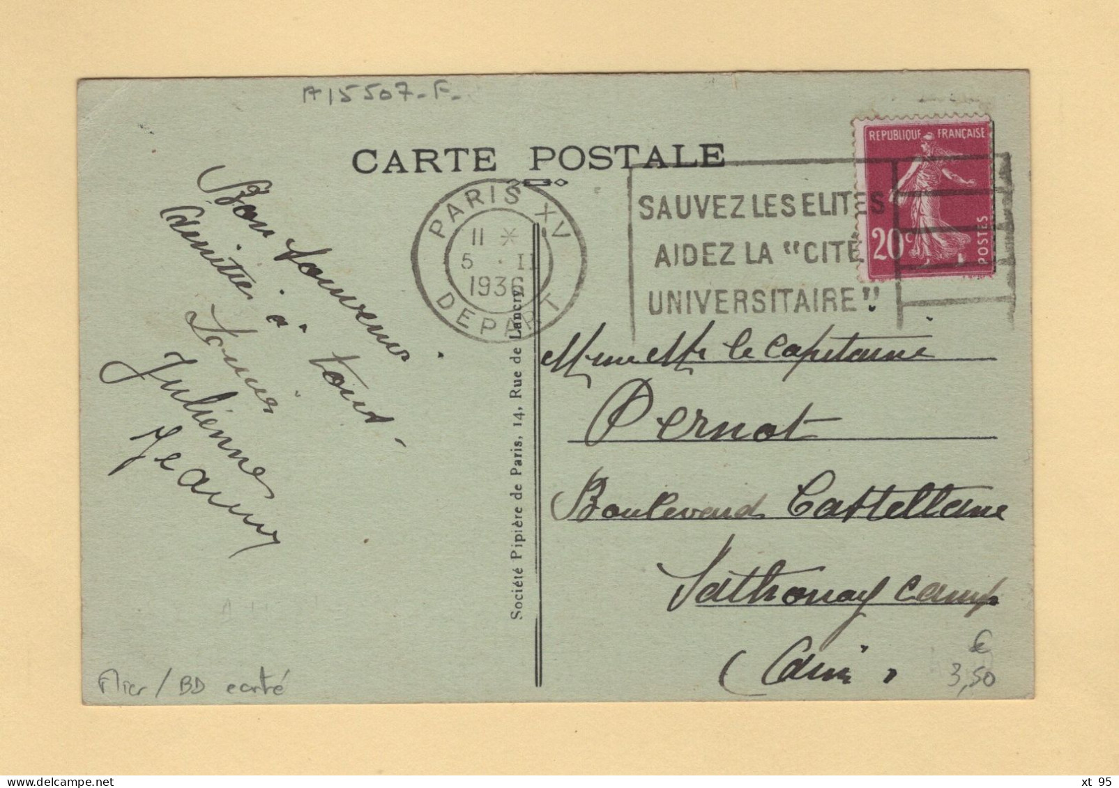 Flier - Paris XV Depart - 1936 - Sauvez Les Elites Aidez La Cite Universitaire - 1801-1848: Vorläufer XIX