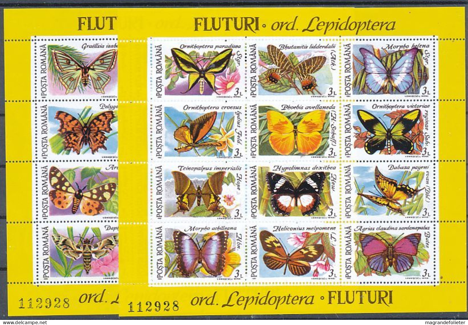 TIMBRE  ZEGEL STAMP THEMATIQUE PAPILLON BUTTERFLY 2 BF ROUMANIE  XX - Papillons