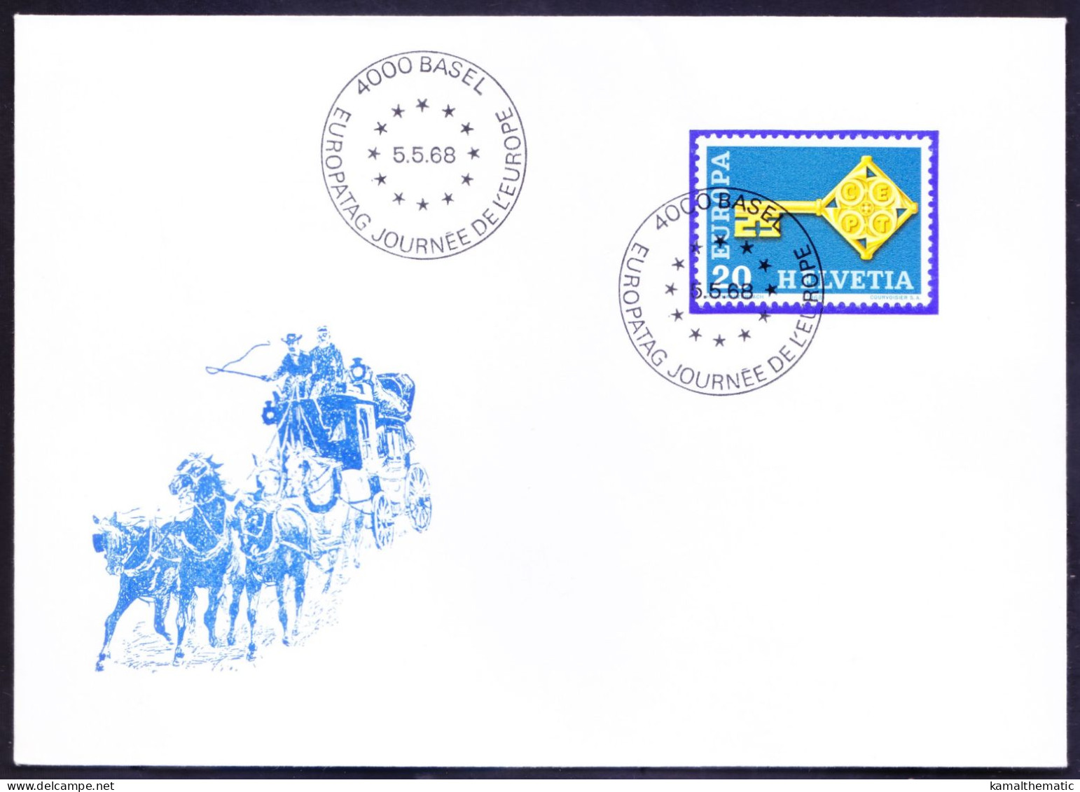 Switzerland 1968 FDC, Europa, Key With CEPT Badge, Basel Cancellation - 1968