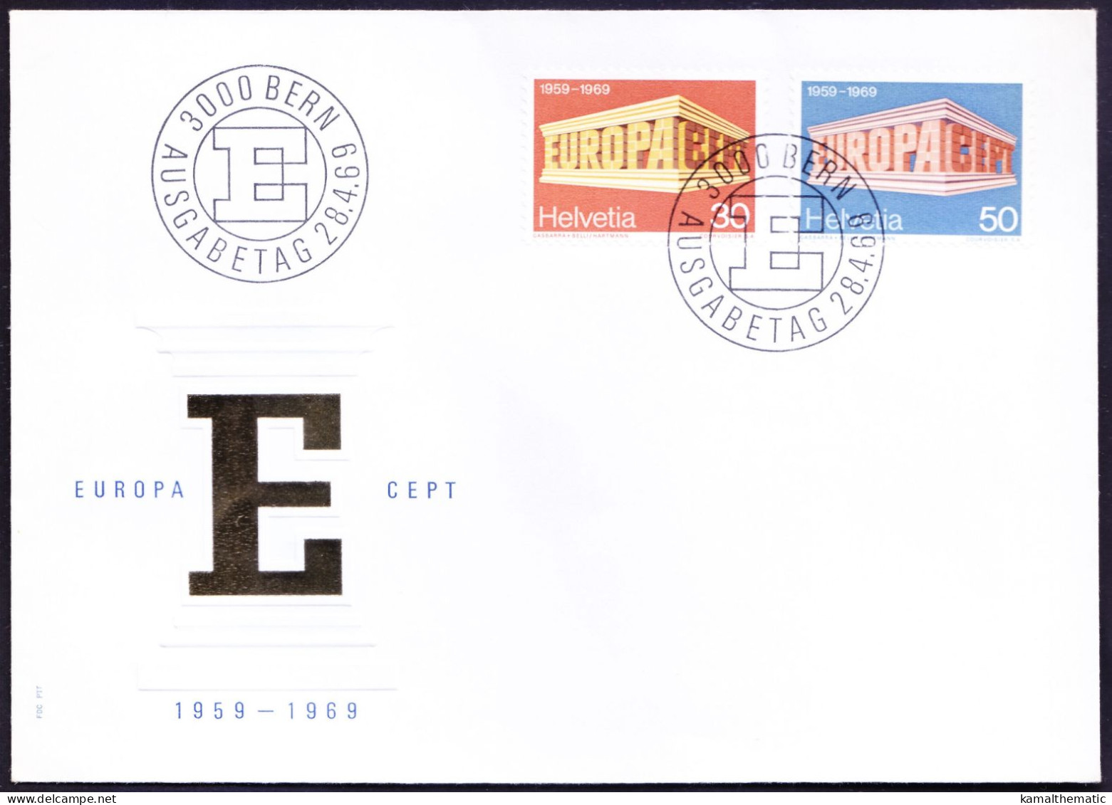 Switzerland 1969 FDC, Europa C.E.P.T. Letters Forming A Temple - 1969