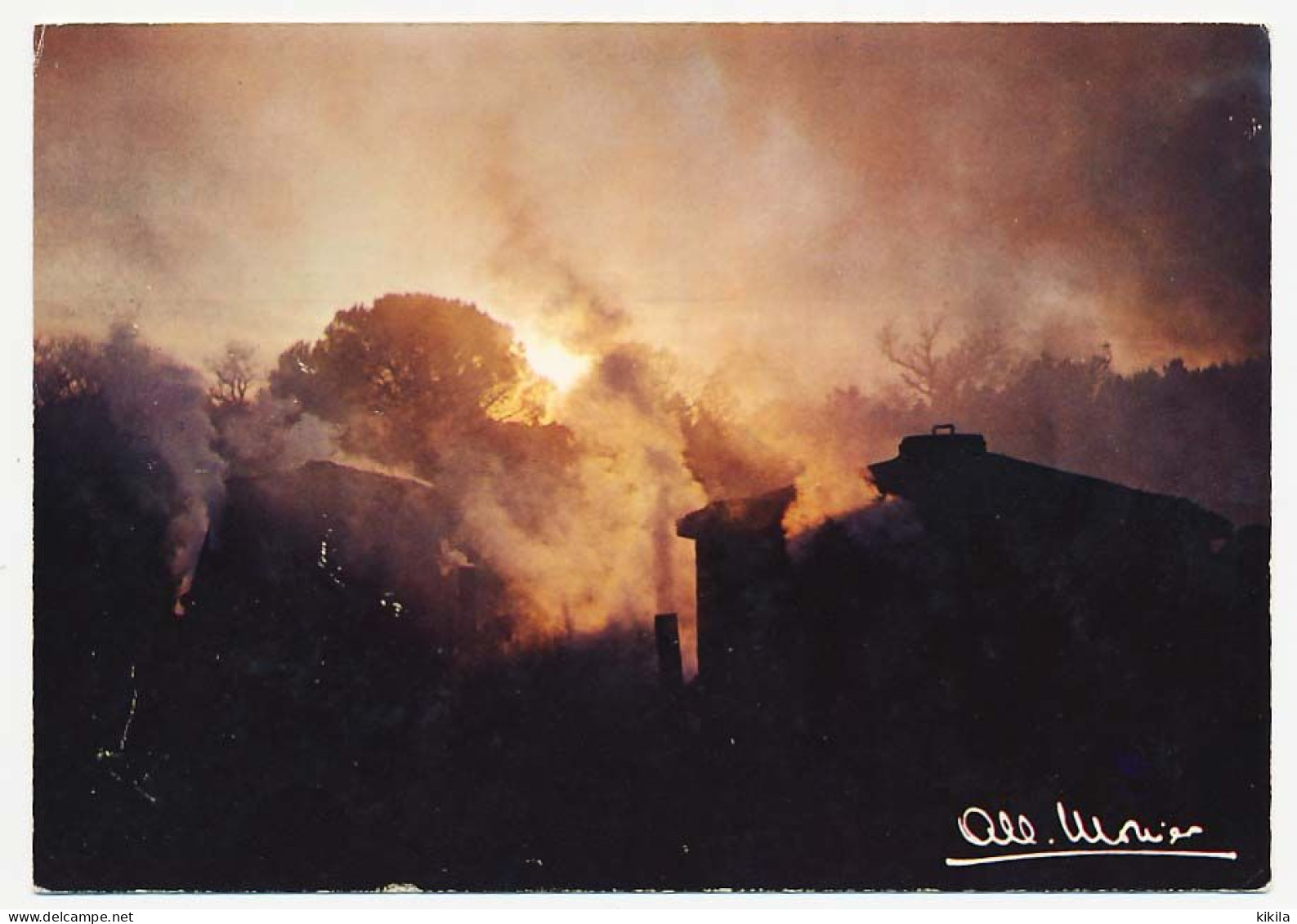 CPSM 10.5 X 15 Photographe Albert MONIER Prestige De La Terre Coucher (lever) De Soleil Sur Toit Cheminée Fumée Arbres - Monier