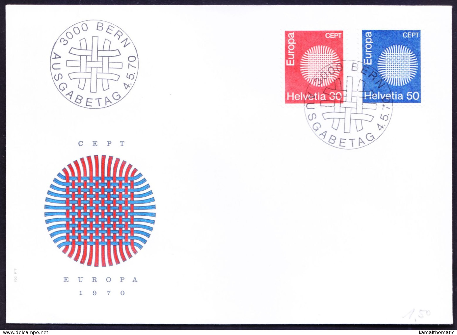 Switzerland 1970 FDC, Europa C.E.P.T. Flaming Sun, Bern Cancellation - 1970