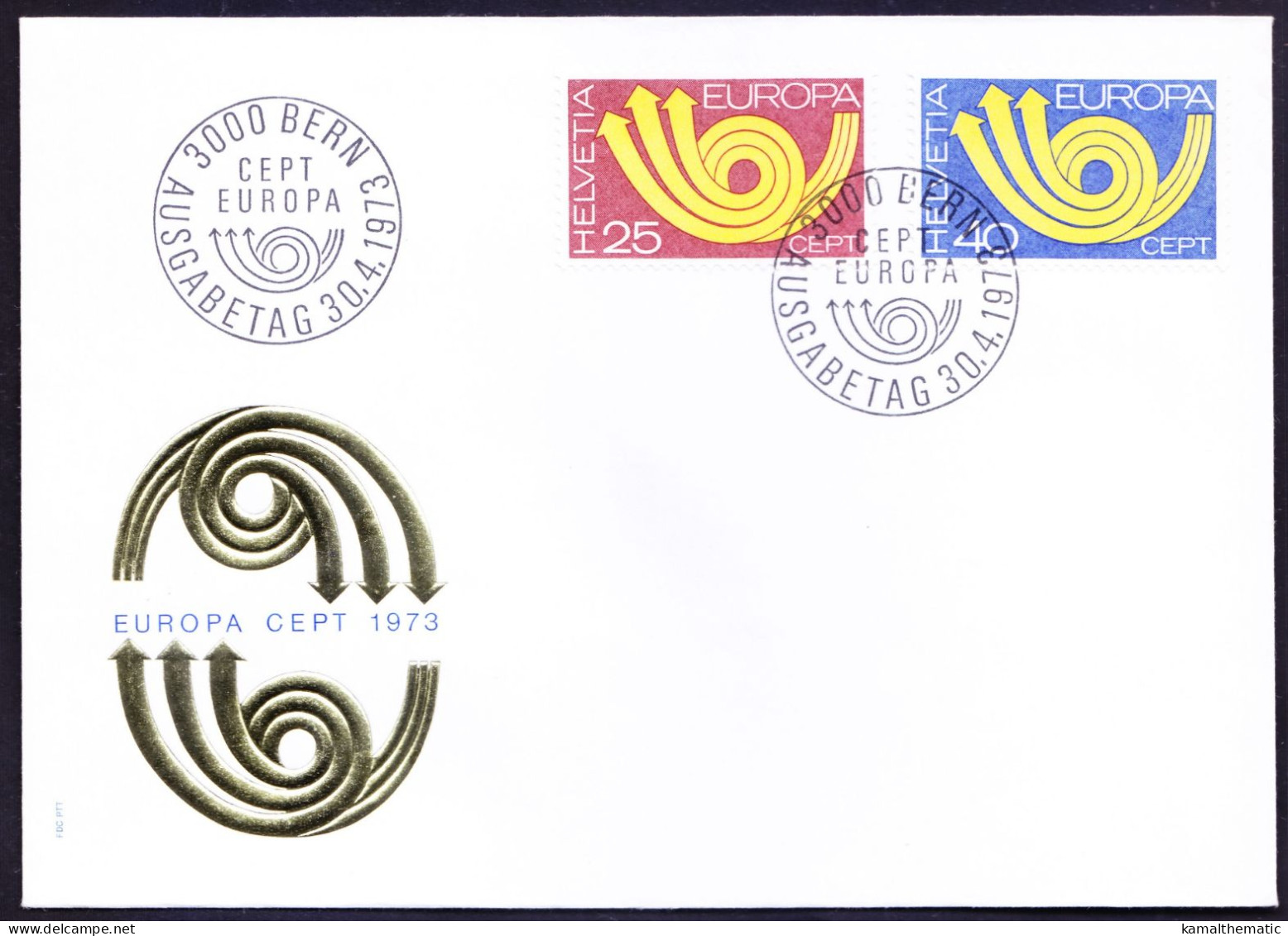 Switzerland 1973 FDC, Europa  C.E.P.T. Stylized Post Horn - 1973