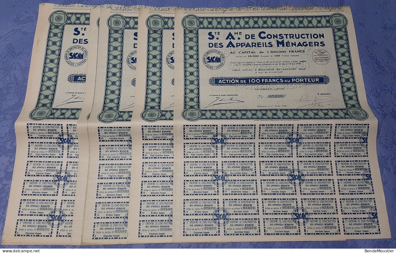 11 X S.A. De Construction Des Appareils Ménagers - Action De 1000 Frs Au Porteur - Boulogne-Billancourt (Seine) 1930 - Industry