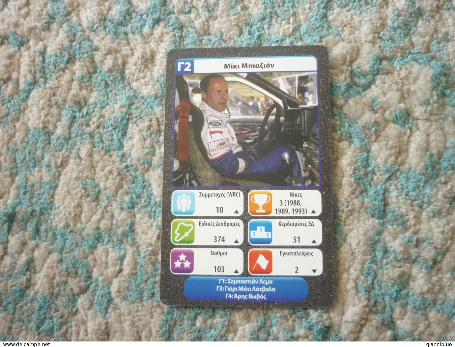 Miki Biasion Italian Rally Car Driver Racing EKO Acropolis Rally Of Gods Greek Trading Card (Ford Autoglass) - Trading-Karten