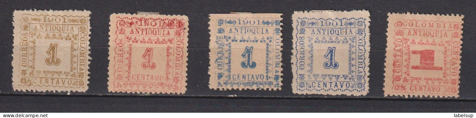 RARE Lot De Vieux Timbres De Colombie, Antioquia 1901 MNG N° 111-115 - Colombia