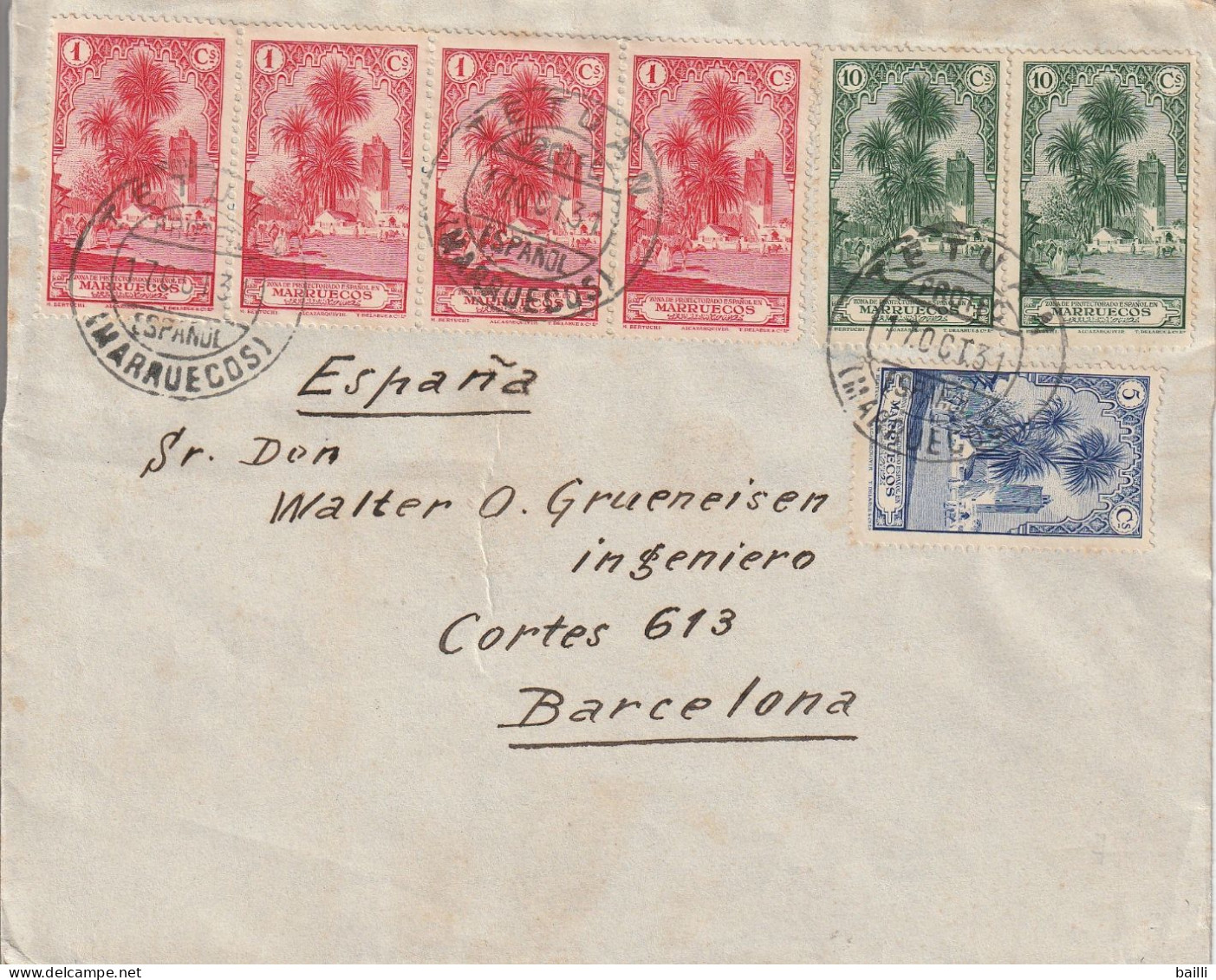 Maroc Espagnol Lettre Tetuan Pour Barcelone 1931 - Spanisch-Marokko