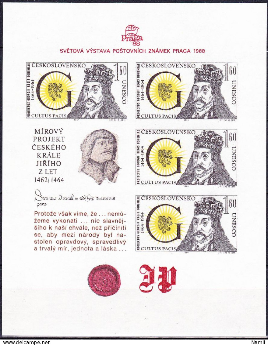 ** Tchécoslovaquie 1988 Mi 2974 - Bl.90 (Yv BF 84 A), (MNH)** - Nuevos