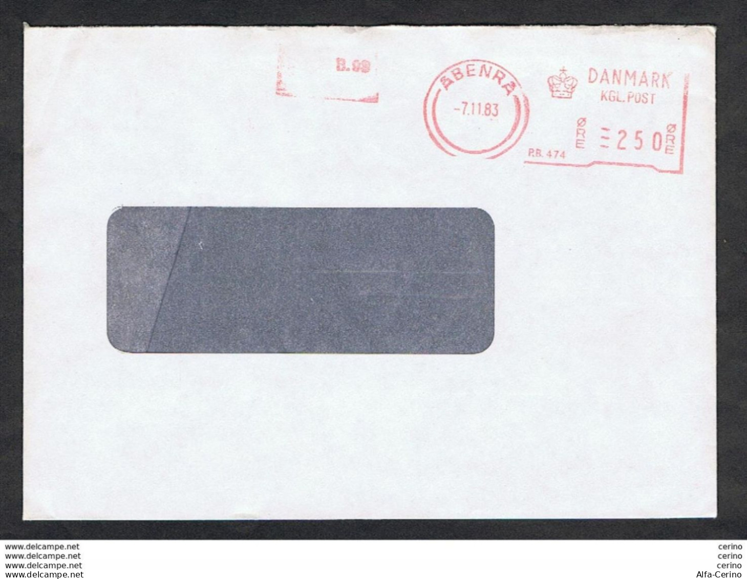 DENMARK: 1983 RED MECHANICAL POSTAGE ON COMMERCIAL CONVERT FROM ABENRA - Franking Machines (EMA)