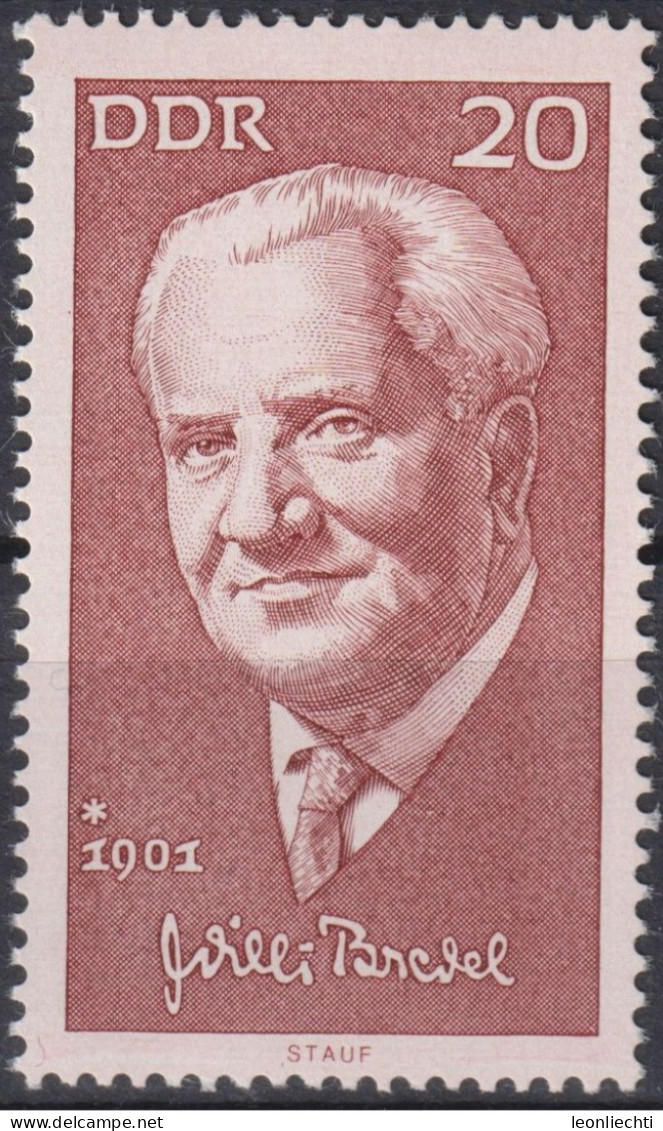 1971 DDR ** Mi:DD 1647, Sn:DD 1273, Yt:DD 1340, Sg:DD E1370, Willi Bredel (1901-1964) - Unused Stamps