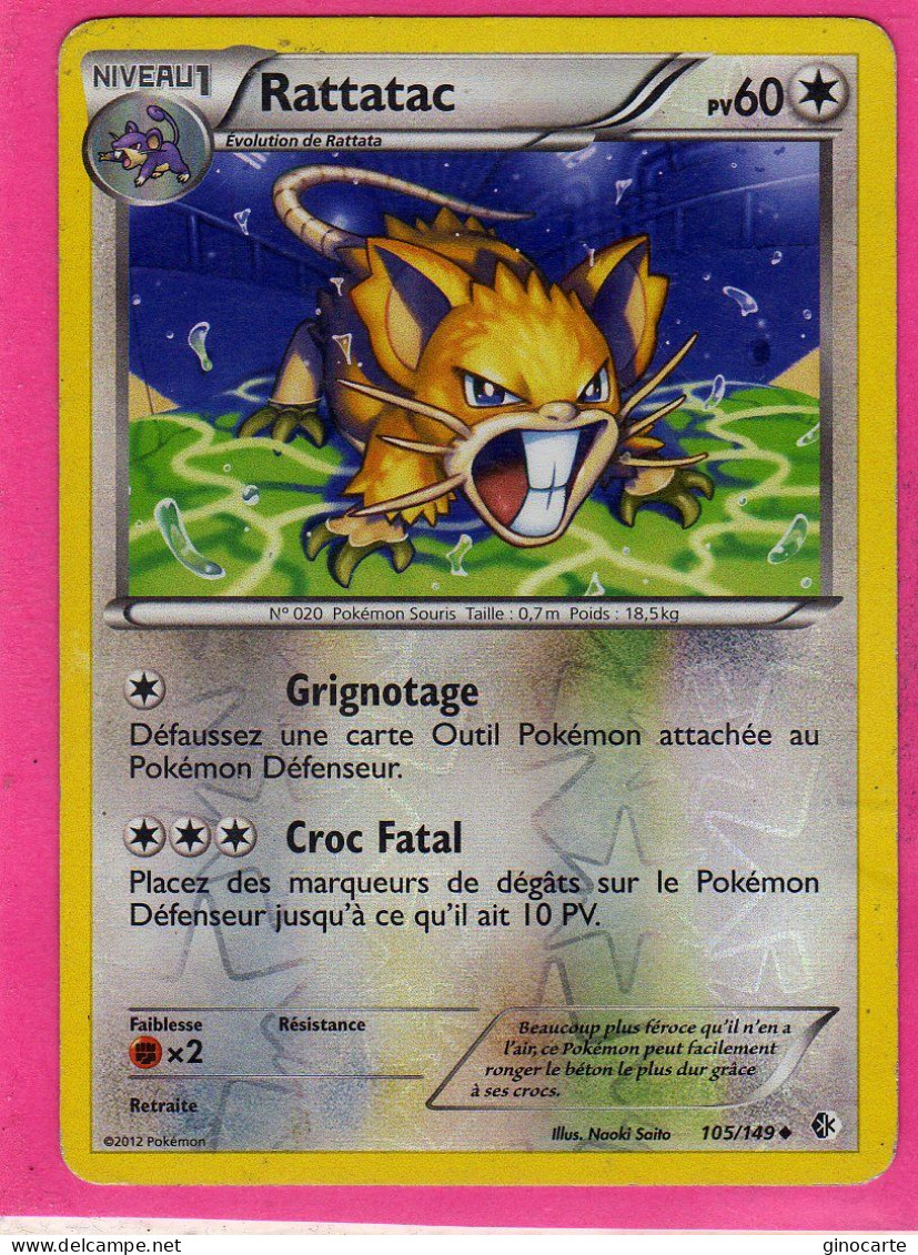 Carte Pokemon Francaise 2012 Noir Et Blanc Frontieres Franchies 105/149 Rattatac 60pv Reverse Occasion - Black & White