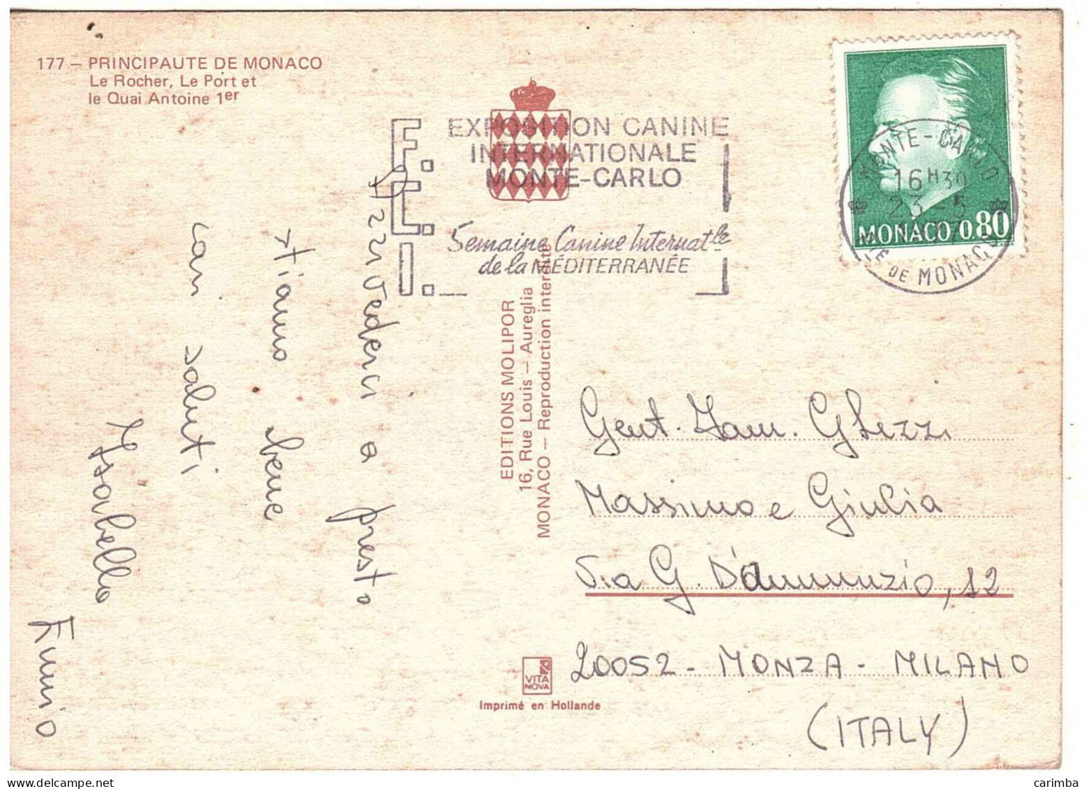 CARTOLINA PER ITALIA CON ANNULLO TARGHETTA PORTO - Lettres & Documents