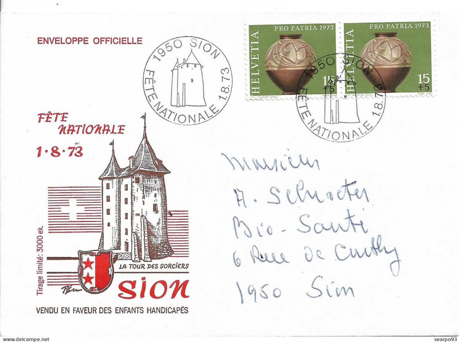 SWITZERLAND. POSTMARK. NATIONAL HOLIDAY. CASTLE. SION. 1973 - Marcophilie