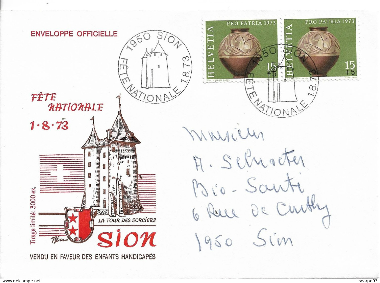 SWITZERLAND. POSTMARK. NATIONAL HOLIDAY. CASTLE. SION. 1973 - Marcofilia