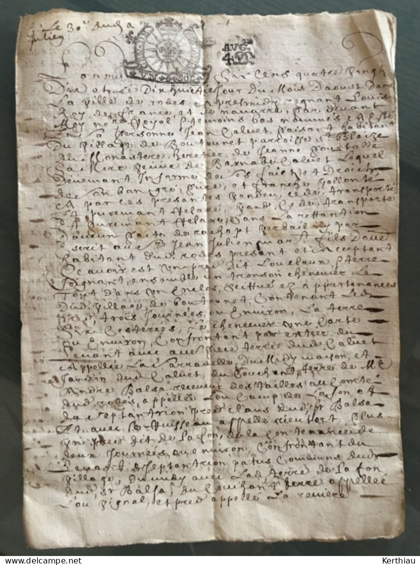 RARE - Document Notarié Avec Deux Cachets GBN De Montauban 1690 (sous Louis XIV) - ....-1700: Precursors