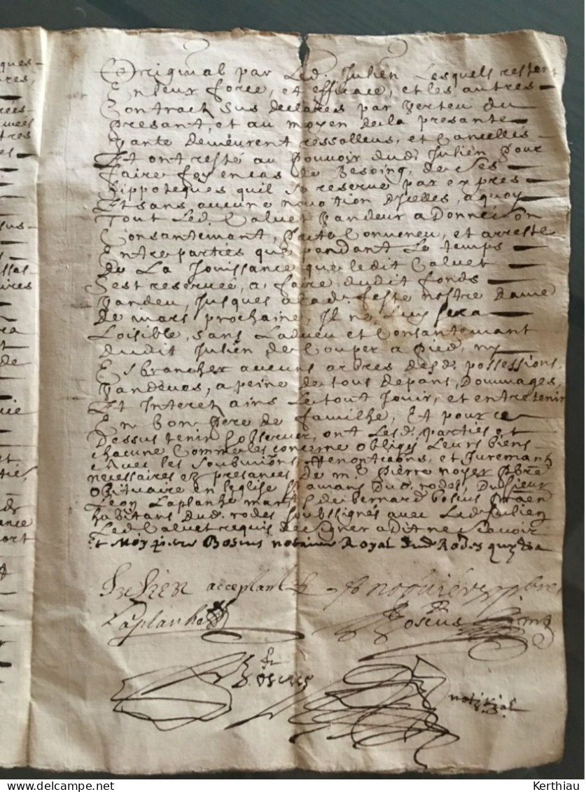 RARE - Document notarié avec deux cachets GBN de Montauban 1690 (sous Louis XIV)