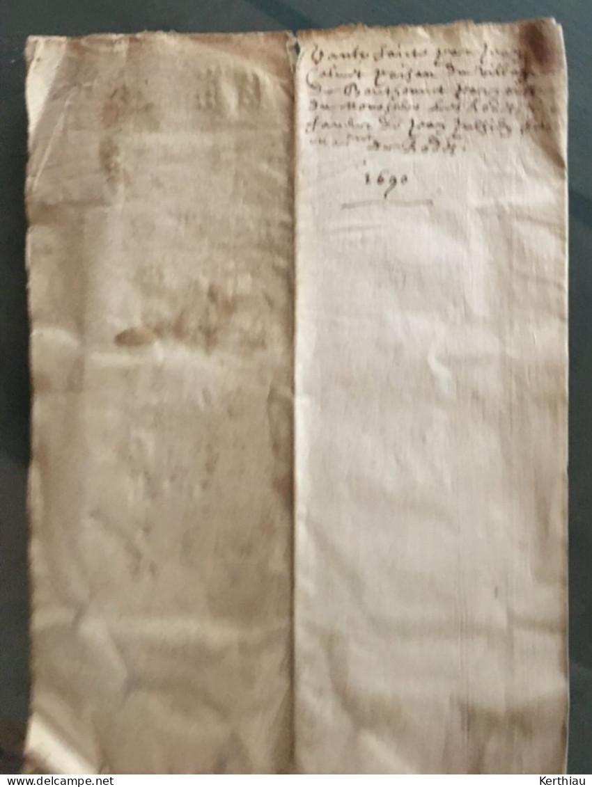 RARE - Document notarié avec deux cachets GBN de Montauban 1690 (sous Louis XIV)