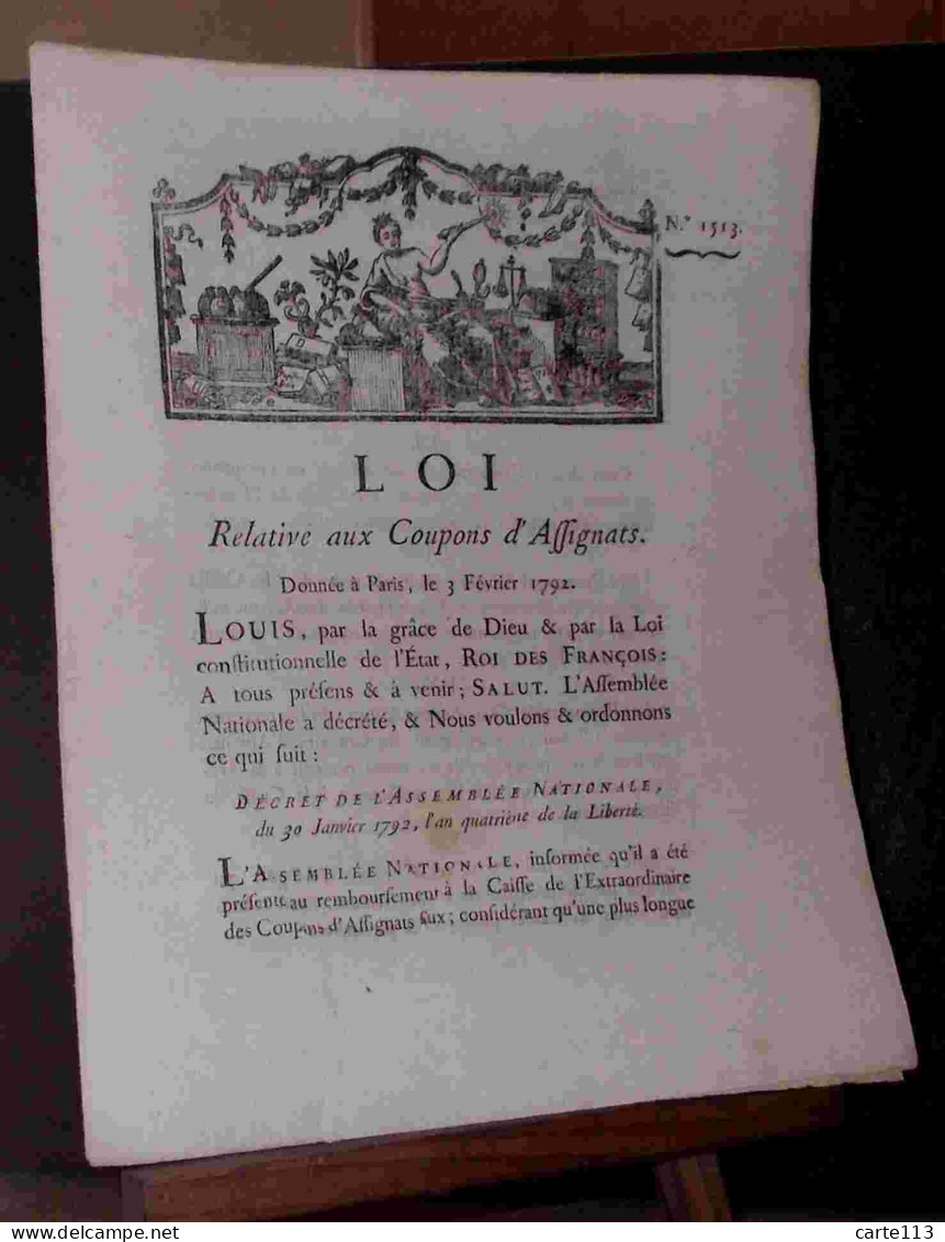 DUPORT-DUTERTRE M.L.F - LOI RELATIVE AUX COUPONS D'ASSIGNATS - 1701-1800